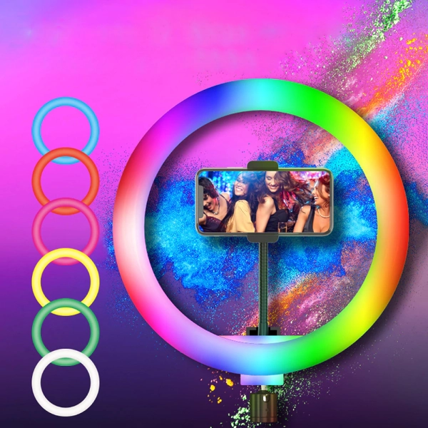 Lampa pierścieniowa RGB do selfie z dwoma statywami regulowanymi