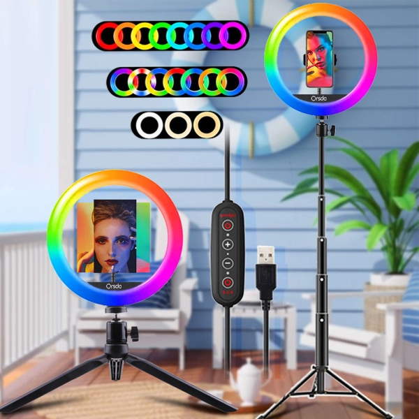 Lampa pierścieniowa RGB do selfie z dwoma statywami regulowanymi